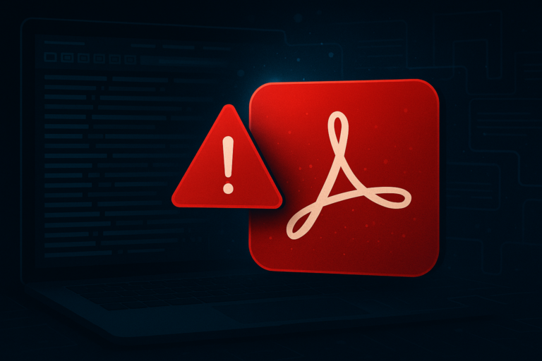 Ícone de PDF com alerta representando falha zero-day no Adobe Reader explorada por arquivos maliciosos