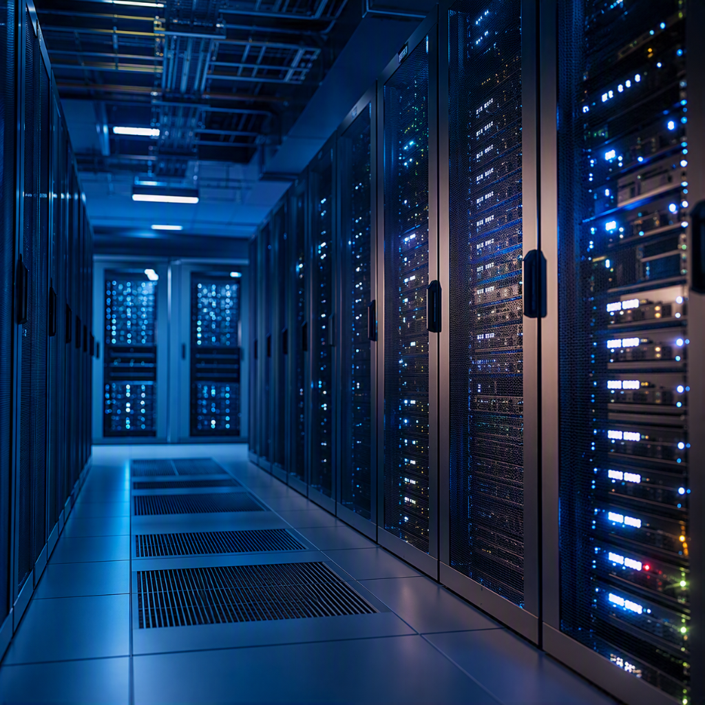 Servidores em data center corporativo, representando serviços de garantia estendida para infraestrutura tecnológica.